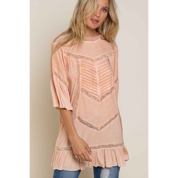 POL Light Coral Pleated & Ruffled Short Sleeve Tunic Top - Picture 8 of 8